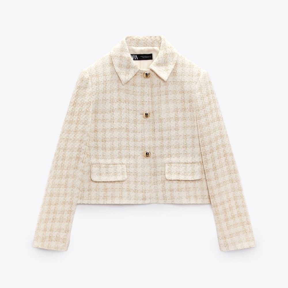 Zara gold ivory herringbone jacket blazer - size M